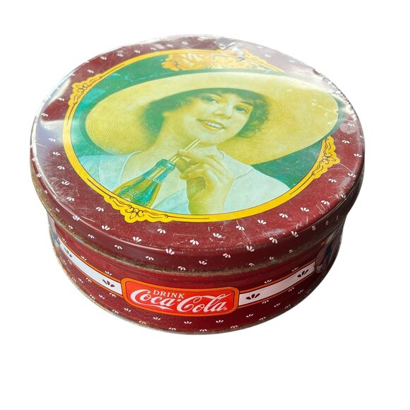 Vintage 1988 Coca Cola Tin Coke Victorian Lady Hat Bristol Red Round Made In USA - Picture 1 of 6